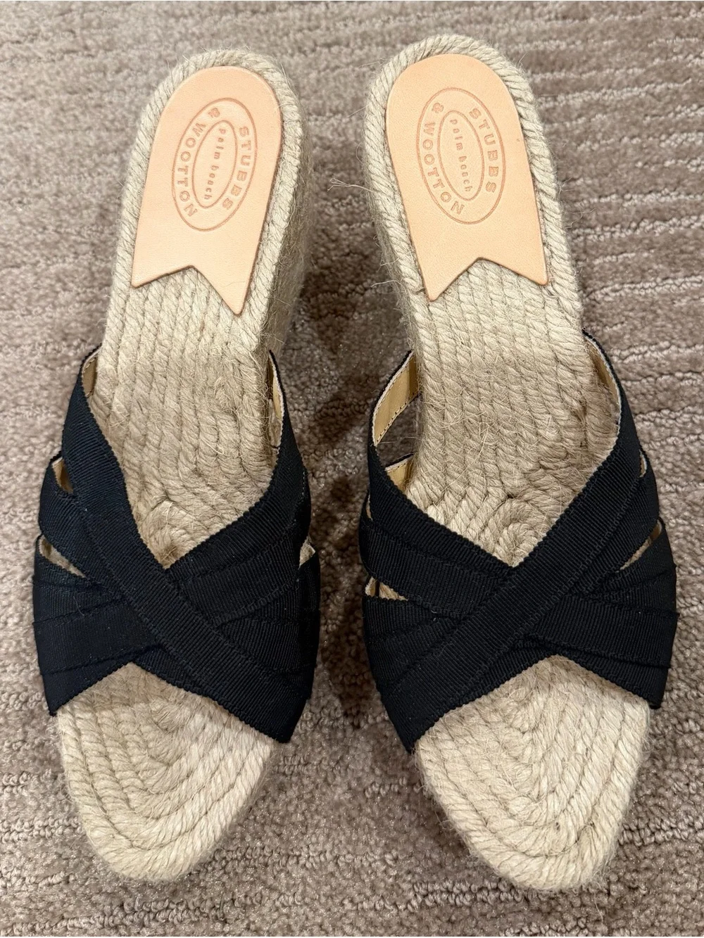 Stubbs & Wootton Black Crisscross Espadrille Wedges
